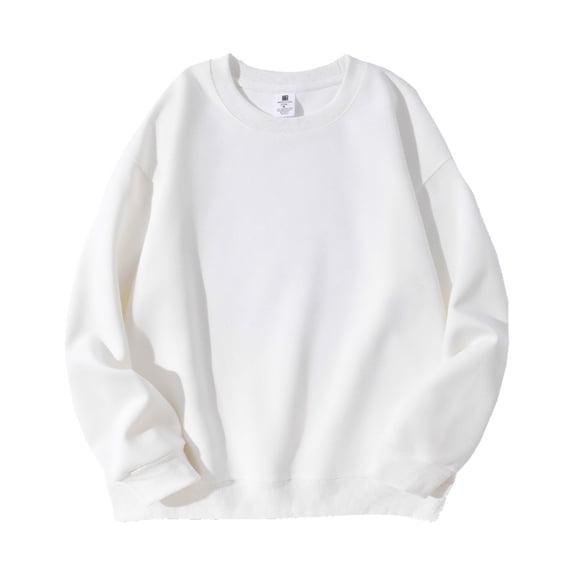 Wutalume Men's and Women's Solid Color Casual Round Neck Long Sleeve Top, Men's Fitted Thickened Cotton Sweatshirt Base Layer, Comfortable for Daily Wear,White M