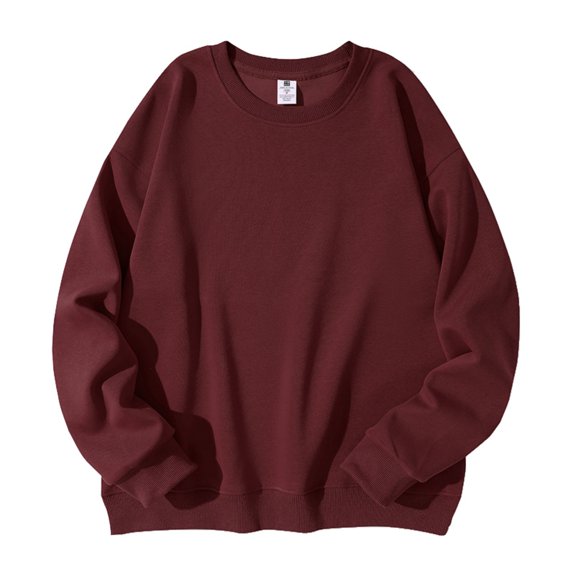 Wutalume Men's and Women's Solid Color Casual Round Neck Long Sleeve Top, Men's Fitted Thickened Cotton Sweatshirt Base Layer, Comfortable for Daily Wear,Wine M