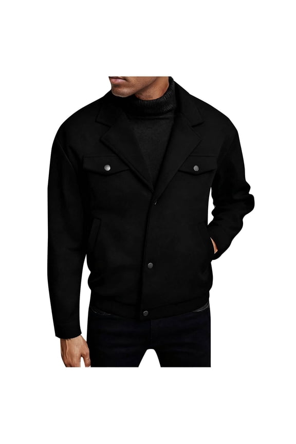 Men's Wool Blend Shirt Jacket Button Down Shacket, Long Sleeve Casual Overshirt with Flap Pockets, Workwear Style for Men, Suitable for Office and Outdoor,Black 2XL