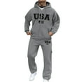 thumbnail image 1 of Wutalume Men's Zippered Sweatshirt Jacket Suit with USA Design, Casual Sports Set for Men, Solid Color Hoodie and Pants for Everyday and Athletic Wear,Light Gray 3XL, 1 of 3