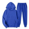 thumbnail image 1 of Wutalume Men's and Women's 2-Piece Fleece Lined Hoodie Set, Solid Color Casual Outfit with Pocket Joggers, Cold Weather Wear,Blue L, 1 of 4