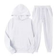 thumbnail image 1 of Wutalume Men's and Women's 2-Piece Hooded Sweatsuit Set, Solid Color Fleece Lined Top and Pants with Pockets,White M, 1 of 3