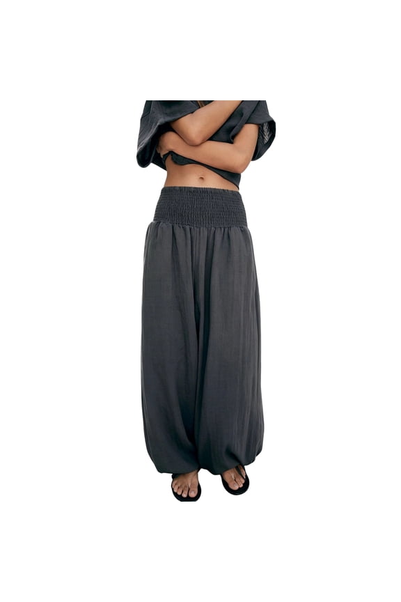 Palazzo Pants for Women - Loose Drawstring Lantern Trousers with High Waist, Casual Comfortable Pants for Streetwear and Daily Outfits,Gray 2XL
