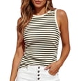 thumbnail image 1 of Wutalume Striped Tank Tops for Women - Summer Ribbed Knit Sleeveless Slim Fitted Shirt Side Ruched Fashion Casual Trendy Blouse for Beach and Daily,White 2XL, 1 of 4
