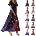 thumbnail image 1 of Wutalume Summer Dresses Patriotic Print - V-Neck Short Sleeve Colorful Sundress for 4th July Parade, Womens Summer Dresses ,Navy L, 1 of 6
