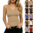 thumbnail image 1 of Wutalume Summer Tank Tops for Women - Racerback Basic Athletic Fit V Neck Ribbed Slim Sleeveless Tops for Layering or Daily Fashion Trendy Style,Army Green L, 1 of 7
