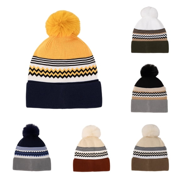Wutalume Unisex Pom Pom Slouchy Beanie, Large Size Knit Cold Weather Hat for Men and Women, Fashionable Lazy Style Winter Cap,Brown