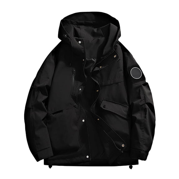 Wutalume Unisex Solid Color Outdoor Workwear Casual Loose Zipper Pocket Warm Long-Sleeved Jacket, Water-Resistant and Windproof, Ideal for Hiking, Work,Black L
