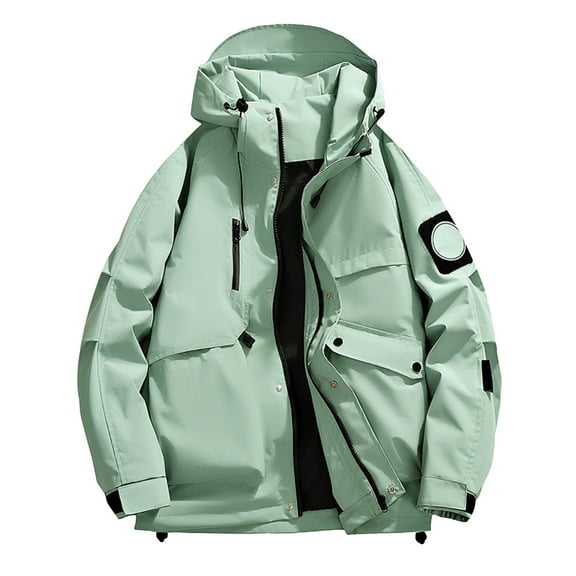 Wutalume Unisex Solid Color Outdoor Workwear Casual Loose Zipper Pocket Warm Long-Sleeved Jacket, Water-Resistant and Windproof, Ideal for Hiking, Work,Mint Green M