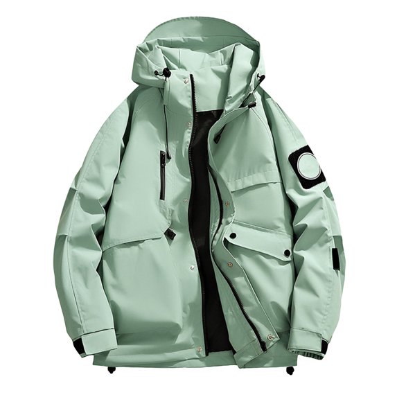 Wutalume Unisex Solid Color Outdoor Workwear Casual Loose Zipper Pocket Warm Long-Sleeved Jacket, Water-Resistant and Windproof, Ideal for Hiking, Work,Mint Green 3XL
