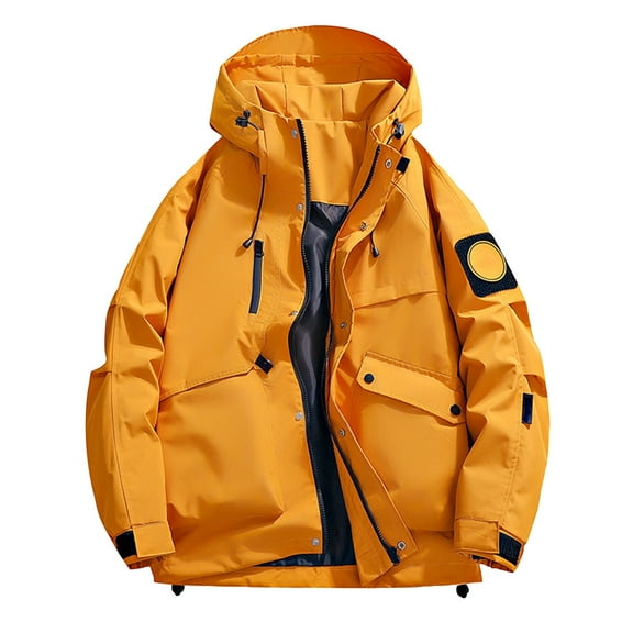 Wutalume Unisex Solid Color Outdoor Workwear Casual Loose Zipper Pocket Warm Long-Sleeved Jacket, Water-Resistant and Windproof, Ideal for Hiking, Work,Yellow 3XL
