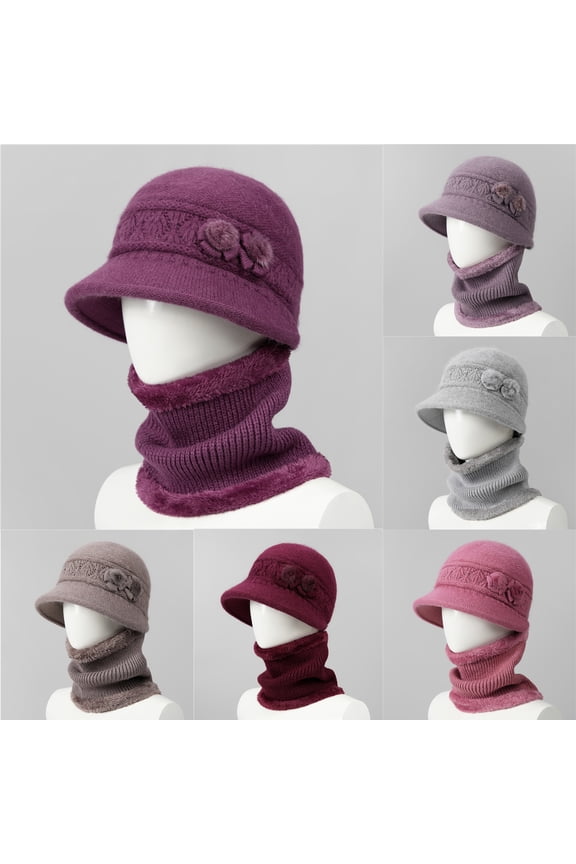 Warm Knit Beanie Scarf Combo, Versatile Winter Hat with Attached Neck Warmer, Wool Blend Cold Weather Accessory for Men and Women,Khaki