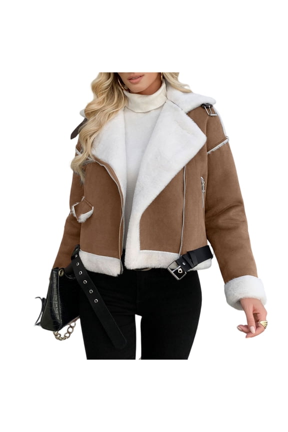 Women Business Casual Button Lapel Work Jackets Open Front Long Sleeve Hooded Fall Outfit, Plush Fabric, Warm and Elegant, Ideal for Office and Outings,Coffee M