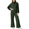 thumbnail image 1 of Wutalume Women's 2-Piece Ribbed Knit Casual Set, Comfortable Half Zip Tracksuit Top and Wide Leg Joggers, Sporty Loungewear,Dark Green XL, 1 of 6