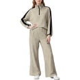 thumbnail image 1 of Wutalume Women's 2-Piece Ribbed Knit Casual Set, Comfortable Half Zip Tracksuit Top and Wide Leg Joggers, Sporty Loungewear,Khaki XL, 1 of 6