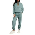 thumbnail image 1 of Wutalume Women's 2-Piece Solid Color Casual Tracksuit, Stand Collar Top and Long Pants Set, Comfortable Sportswear Outfit,Mint Green XL, 1 of 3