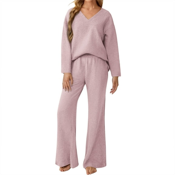 Wutalume Women's 2-Piece Sweater Suit Set, Cozy Knit Top and Pants for Home Wear, Matching Casual Fashion Outfit,Pink L