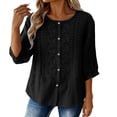 thumbnail image 1 of Wutalume Women's 3/4 Sleeve Button Down Top - Casual Cotton Blouse with Front Button Closure, 3/4 Sleeve Blouses for Women, Womens Summer Tops Lightweight,Black 2XL, 1 of 8