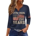 thumbnail image 1 of Wutalume Women's 3/4 Sleeve Buttoned Top - 250 Years Independence Day Print V-Neck Blouse with Front Buttons, 4th of July Outfits for Women, Womens Shirts,Navy XL, 1 of 3
