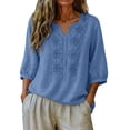 thumbnail image 1 of Wutalume Women's 3/4 Sleeve Linen Top - Casual V-Neck Button Down Shirt in Solid Color, 3/4 Sleeve Blouses for Women, Womens Summer Tops Breathable,Blue XL, 1 of 4