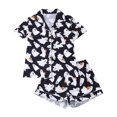 thumbnail image 1 of Wutalume Women's Casual Fashion Halloween Printed Short Sleeve Pajama Set, Spooky Theme Home Wear Loungewear Outfit,Black L, 1 of 5