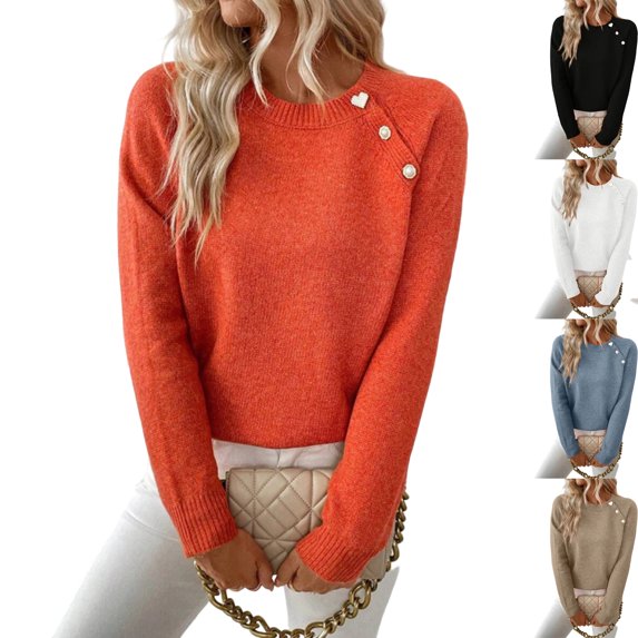 Wutalume Women's Casual Fashion Long Sleeve Solid Color Asymmetrical Button Down Knit Sweater Top, Unique Hem Design, Modern Pullover for Stylish Looks,Blue S