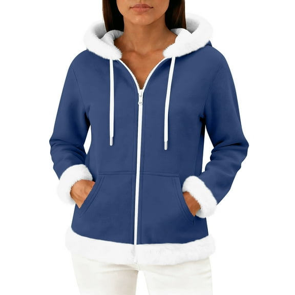 Wutalume Women's Casual Fashion Long Sleeved Zip Up Fleece Hooded Cardigan, Soft and Warm Outerwear for Relaxed Style and Winter Layering,Royal Blue M