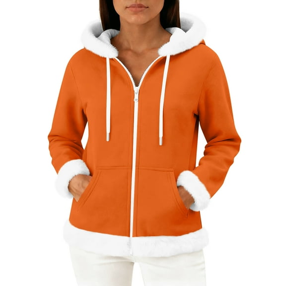Wutalume Women's Casual Fashion Long Sleeved Zip Up Fleece Hooded Cardigan, Soft and Warm Outerwear for Relaxed Style and Winter Layering,Saffron S