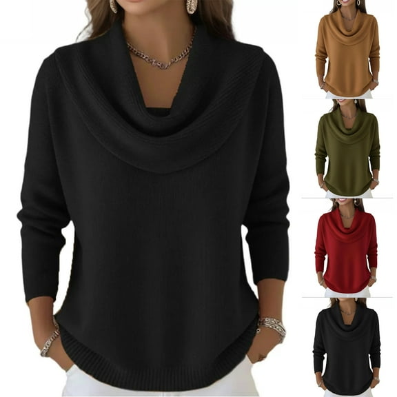 Wutalume Women's Casual Fashion Round Neck Long Sleeve Knitted Solid Color Top Sweater, Versatile Pullover, Soft Fabric for Relaxed Outings,Brown L