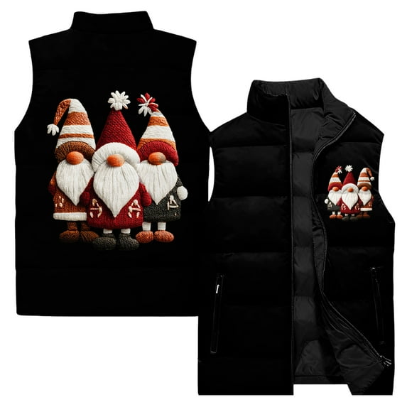 Wutalume Women's Casual And Fashionable Sleeveless Vest Christmas Printed Cotton Jacket, Festive and Lightweight Layer for Holiday and Everyday Style,Black L