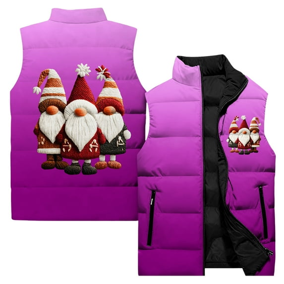 Wutalume Women's Casual And Fashionable Sleeveless Vest Christmas Printed Cotton Jacket, Festive and Lightweight Layer for Holiday and Everyday Style,Light Purple 5XL