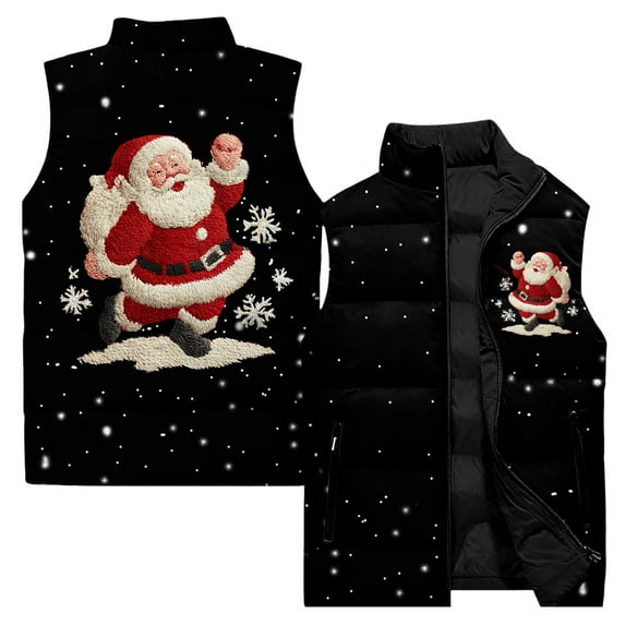Wutalume Women's Casual And Fashionable Sleeveless Vest Christmas Printed Cotton Jacket, Lightweight and Festive Layering Piece for Holiday Fashion,Black L
