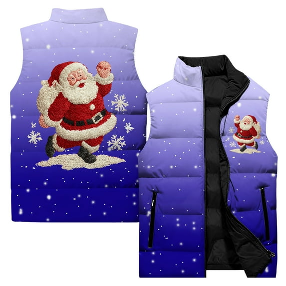 Wutalume Women's Casual And Fashionable Sleeveless Vest Christmas Printed Cotton Jacket, Lightweight and Festive Layering Piece for Holiday Fashion,Light Blue 3XL