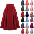 thumbnail image 1 of Wutalume Women's Casual High Waist Pleated Skirt - Vintage Button A-Line Midi Skirts for Women Daily Office and Street Wear,Red S, 1 of 7