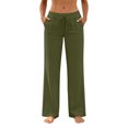 thumbnail image 1 of Wutalume Women's Casual Lightweight Linen Pants - with Drawstring Waist and Pockets, Loose Trousers for Summer, Beach, Travel, Breathable Airy Fabric, Perfect Summer Pants for Women,Army Green L, 1 of 7