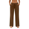 thumbnail image 1 of Wutalume Women's Casual Lightweight Linen Pants - with Drawstring Waist and Pockets, Loose Trousers for Summer, Beach, Travel, Breathable Airy Fabric, Perfect Summer Pants for Women,Brown 2XL, 1 of 7