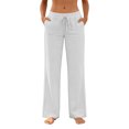 thumbnail image 1 of Wutalume Women's Casual Lightweight Linen Pants - with Drawstring Waist and Pockets, Loose Trousers for Summer, Beach, Travel, Breathable Airy Fabric, Perfect Summer Pants for Women,White XL, 1 of 6