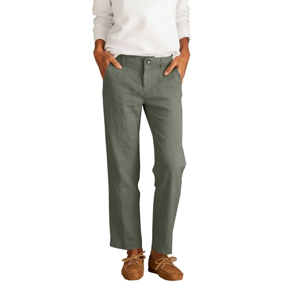Wutalume Women's Casual Linen Pants, 7/8 Length Straight Wide Leg Comfy Trousers for Summer Spring,High Waisted, Ideal for Office and Daily,Army Green L