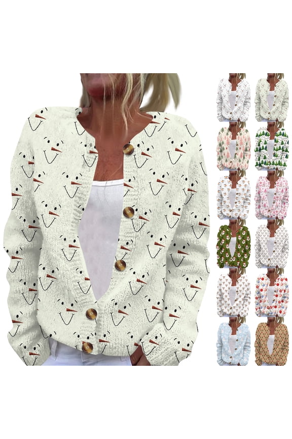 Women's Casual Long Sleeve Christmas Knitted Cardigan Button Down Jacket, Festive Open Front Sweater, Cozy Layer for Holiday Gatherings,Sky Blue S
