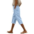 thumbnail image 1 of Wutalume Women's Casual Loose Fit Solid Cotton Linen Blend Capri Pants with Drawstring Elastic Waist Summer Beach Trousers,Light Blue M, 1 of 8