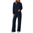 thumbnail image 1 of Wutalume Women's Casual Solid Color 2-Piece Set, Textured Drawstring Waist Tracksuit, Fall and Winter Sportswear Outfit,Navy XL, 1 of 5