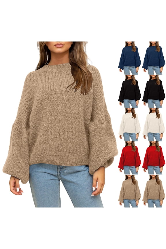 Women's Casual Solid Color Loose Knit Sweater, Everyday Comfort Top, Soft Long Sleeve Pullover for Relaxed Wear and Lounging,Beige L
