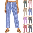 thumbnail image 1 of Wutalume Women's Checkered Straight Leg Pants - Elastic Waist Casual Trousers, Loose Fit Plaid Pattern for Daily Wear,Purple M, 1 of 6