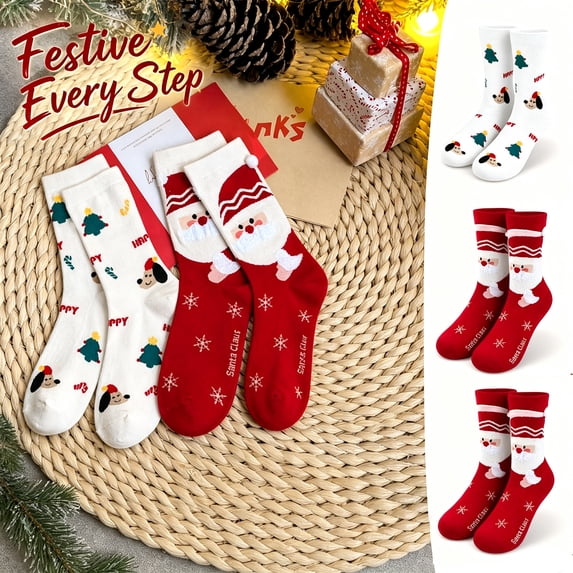 Wutalume Women's Christmas Cute Cartoon Socks - Mid-Calf Warm Cozy Socks for Fall Winter, Soft Novelty Holiday Socks