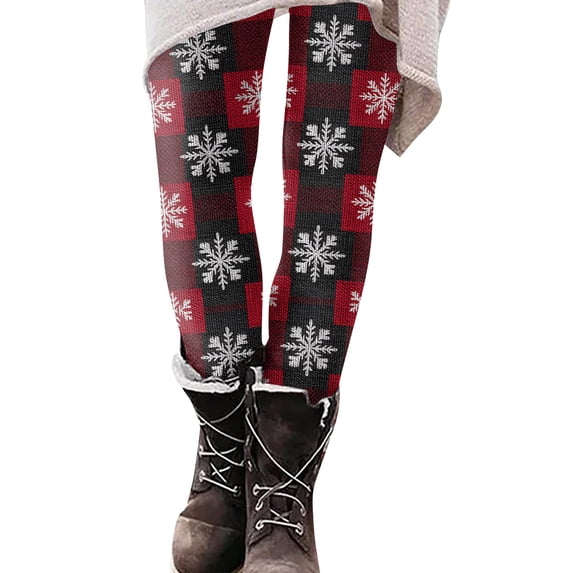 Wutalume Women's Christmas Print Slim Fit Elastic Yoga Pants for Casual Wear, Stretchy Workout Leggings with Festive Design and All-Day Comfort,Deep Red M