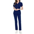 thumbnail image 1 of Wutalume Women's Comfortable Solid Color Short Sleeve Scrub Set, V-Neck Top and Drawstring Pants, Healthcare Work Uniform,Navy S, 1 of 5