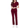 thumbnail image 1 of Wutalume Women's Comfortable Solid Color Short Sleeve Scrub Set, V-Neck Top and Drawstring Pants, Healthcare Work Uniform,Wine M, 1 of 5
