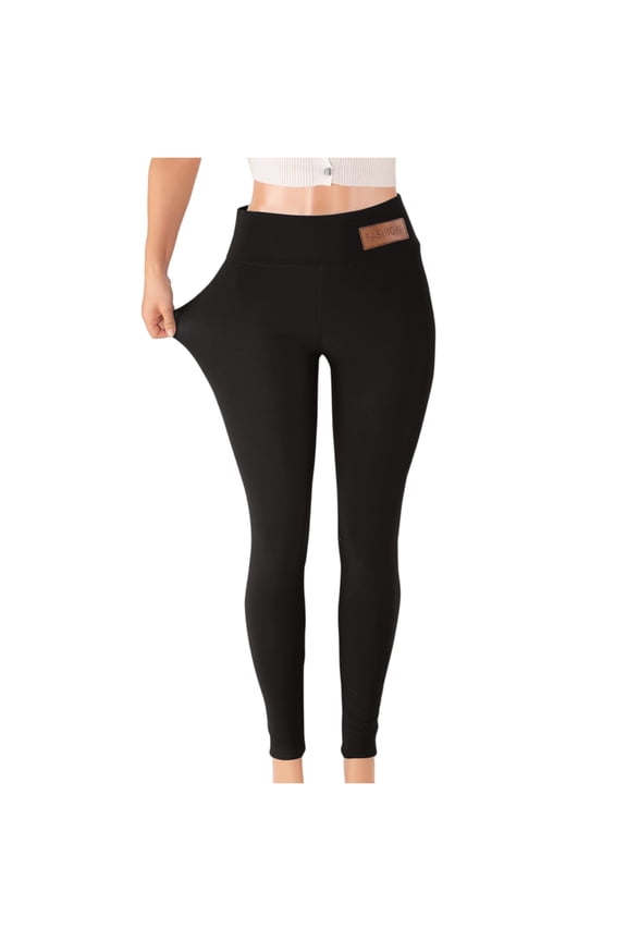 Women's Cozy Fleece Lined Thickened Warm Base Leggings with Elastic Waist, Comfortable Fit for Daily Use and Layering,Black L