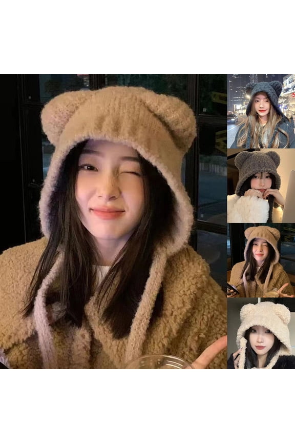 Women's Cute Animal Ear Plush Beanie, Fashionable Knit Hat with Floppy Ears, Warm and Adorable Winter Accessory,Gray