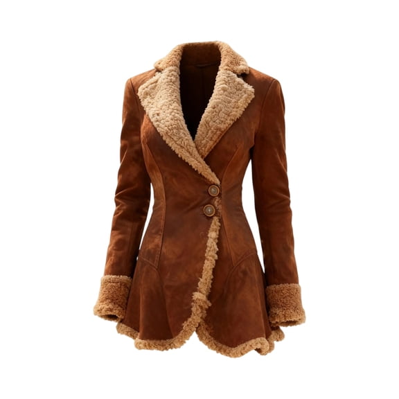 Wutalume Women's Denim Western Retro Trench Coat with Plush Fleece Lining for Fashionable Warmth, Casual Long Sleeve Jacket for Winter Outwear and Outdoor Activities,Brown L